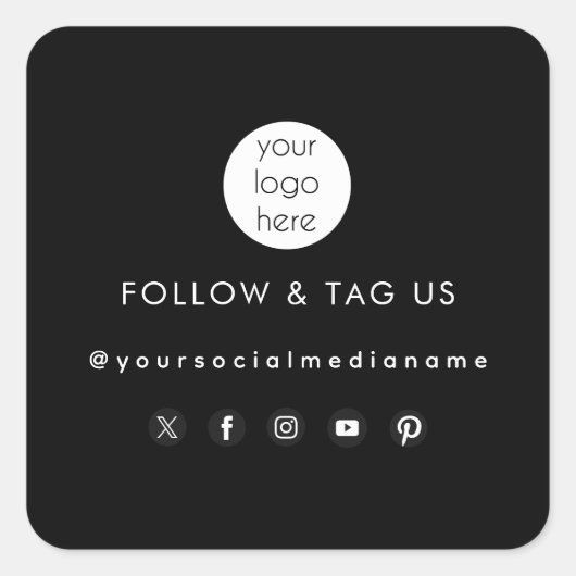 Zwart bedrijfs Logo sociale media verpakkingslabel Vierkante Sticker (Voorkant)