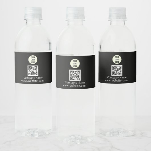 Zwart bedrijfs QR-code met aangepast logo Waterfles Etiket (Flessen)