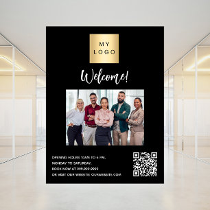 Zwart bedrijfslogo foto welkom QR-code Poster