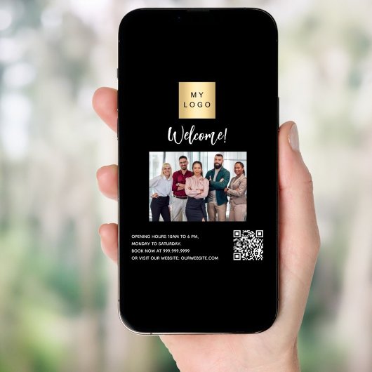 Zwart bedrijfslogo foto welkom QR-code Poster