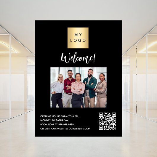 Zwart bedrijfslogo foto welkom QR-code Raamsticker