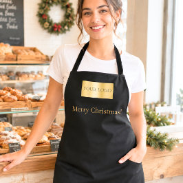 Zwart bedrijfslogo Kerst personeel Schort