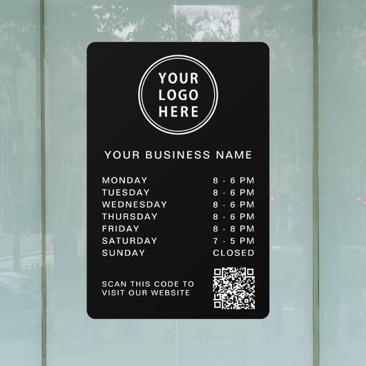 Zwart bedrijfslogo openingsuren QR-code Raamsticker