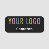 Zwart Bedrijfsnaam Tag met Logo Afgeronde Hoeken (Voorkant)