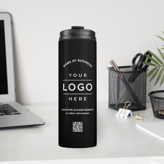 Zwart bedrijfsnaamlogo QR-code Thermosbeker