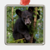 Zwart Beer afspelen in bomen Metalen Ornament (Voorkant)