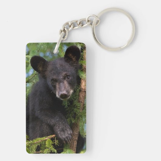 Zwart Beer afspelen in bomen Sleutelhanger (achterkant)