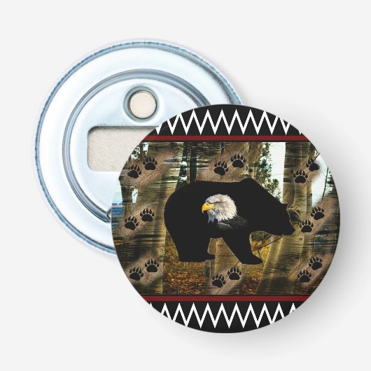 Zwart Beer Bald Eagle Beer Schilder Drukt Wilderhe Button Flesopener (Voorkant)