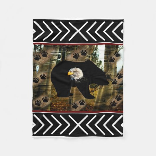 Zwart Beer Bald Eagle Beer Schilder Drukt Wilderhe Fleece Deken (Voorkant)