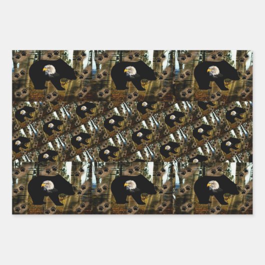 Zwart Beer Bald Eagle Beer Schilder Drukt Wilderhe Inpakpapier Vel (Voorkant 2)