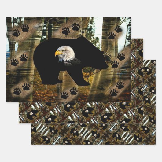 Zwart Beer Bald Eagle Beer Schilder Drukt Wilderhe Inpakpapier Vel (Set)