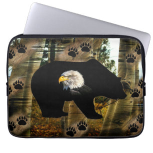 Zwart Beer Bald Eagle Beer Schilder Drukt Wilderhe Laptop Sleeve