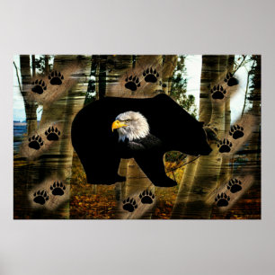Zwart Beer Bald Eagle Beer Schilder Drukt Wilderhe Poster