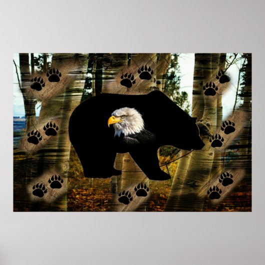 Zwart Beer Bald Eagle Beer Schilder Drukt Wilderhe Poster (Voorkant)