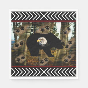 Zwart Beer Bald Eagle Beer Schilder Drukt Wilderhe Servet