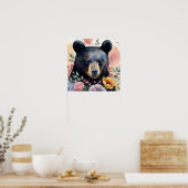 Zwart Beer Bloemen Waterverf Portret Poster (Keuken)