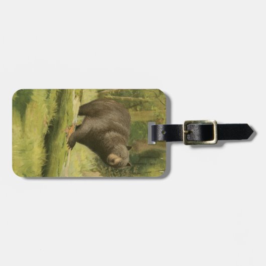 Zwart Beer dat op een boomstam steekt Bagagelabel (Voorkant horizontaal)