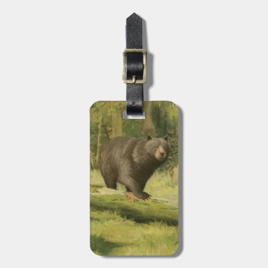 Zwart Beer dat op een boomstam steekt Bagagelabel (Voorkant verticaal)