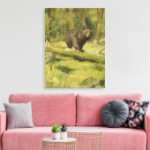 Zwart Beer dat op een boomstam steekt Canvas Afdruk (Insitu (Woonkamer))