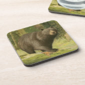 Zwart Beer dat op een boomstam steekt Drankjes Onderzetter (Linkerzijde)