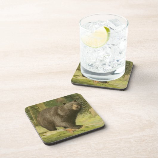 Zwart Beer dat op een boomstam steekt Drankjes Onderzetter (Rechterzijde)