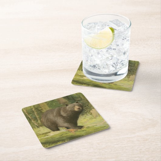 Zwart Beer dat op een boomstam steekt Kartonnen Onderzetters (Insitu)