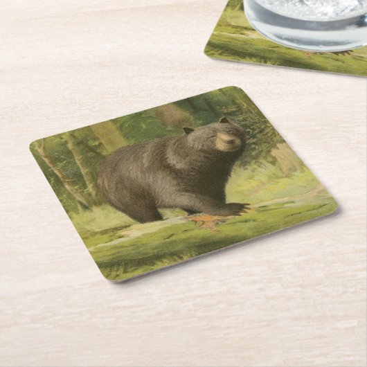 Zwart Beer dat op een boomstam steekt Kartonnen Onderzetters (Schuin)