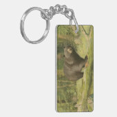 Zwart Beer dat op een boomstam steekt Sleutelhanger (Voorkant Links)