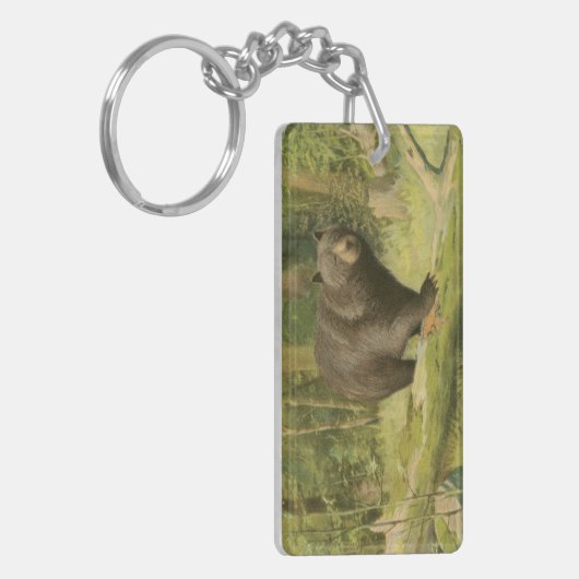 Zwart Beer dat op een boomstam steekt Sleutelhanger (Voorkant Links)