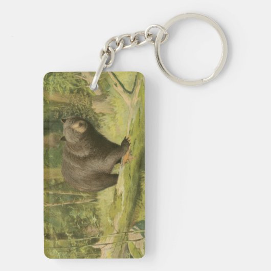 Zwart Beer dat op een boomstam steekt Sleutelhanger (achterkant)