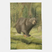 Zwart Beer dat op een boomstam steekt Theedoek (Verticaal)