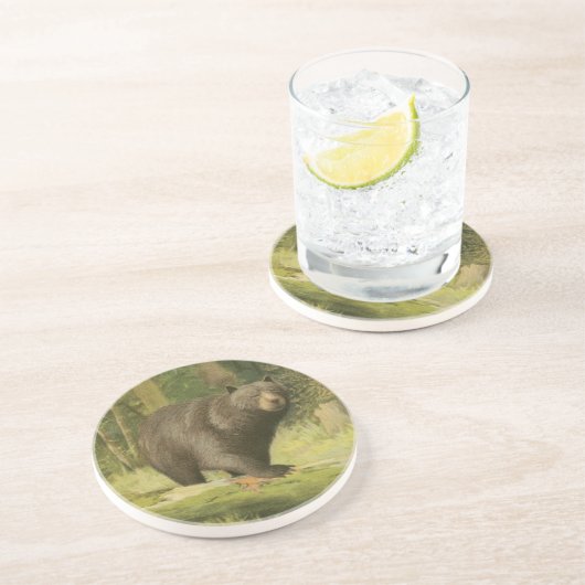 Zwart Beer dat op een boomstam steekt Zandsteen Onderzetter (Zijkant)