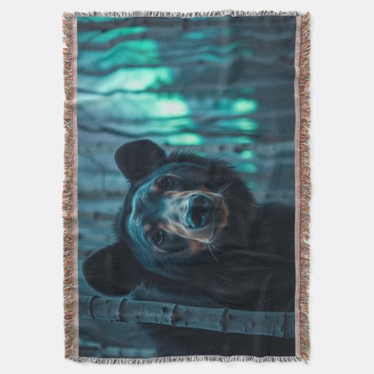 Zwart Beer en Aurora Art Deken (Voorkant Verticaal)