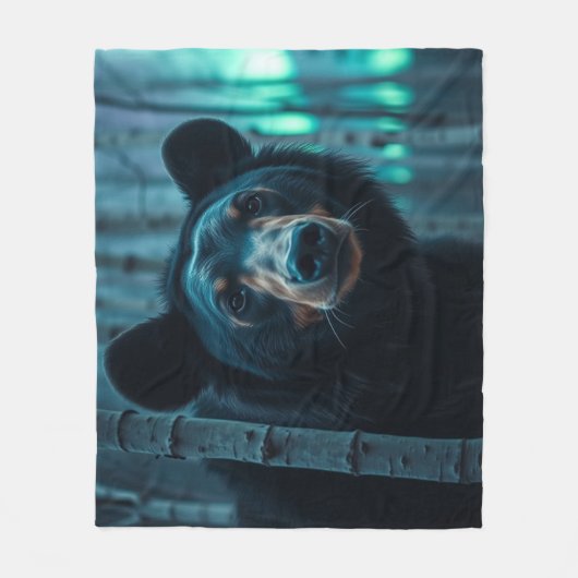 Zwart Beer en Aurora Art Fleece Deken (Voorkant)