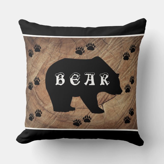 Zwart Beer en Beer Paws Sierkussen (Voorkant)