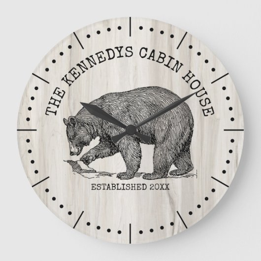 Zwart Beer Familienaam Natuurlijke Houten Cabin Ho Grote Klok (Voorkant)