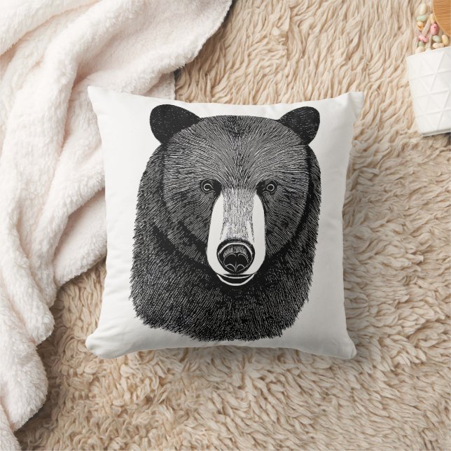Zwart Beer Gezicht oorspronkelijke kunsttekening Kussen (Deken)