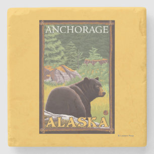 Zwart Beer in de bosbouw - Anchorage, Alaska Stenen Onderzetter