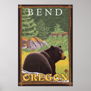 Zwart Beer in de bosbouw - Bot, oregon Poster