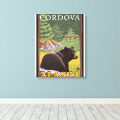 Zwart Beer in de bosbouw - Cordova, Alaska Canvas Afdruk (Insitu (Houten vloer))