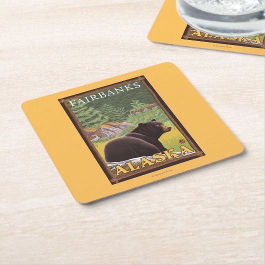 Zwart Beer in de bosbouw - Fairbanks, Alaska Kartonnen Onderzetters (Schuin)