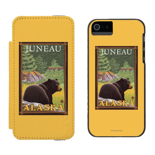 Zwart Beer in de bosbouw - Juneau, Alaska Incipio iPhone Portemonnee Hoesje (Naast elkaar)