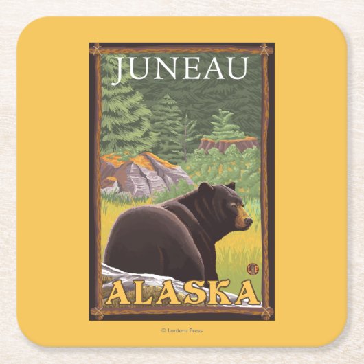 Zwart Beer in de bosbouw - Juneau, Alaska Kartonnen Onderzetters (Voorkant)