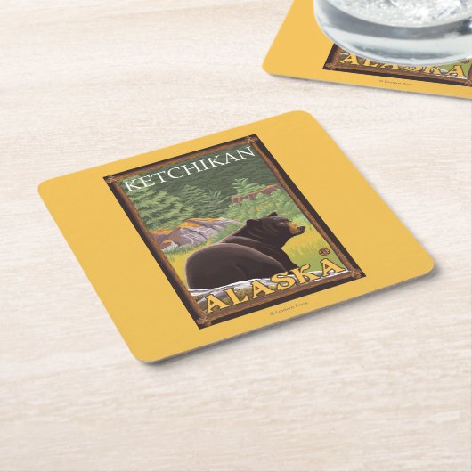 Zwart Beer in de bosbouw - Ketchikan, Alaska Kartonnen Onderzetters (Schuin)