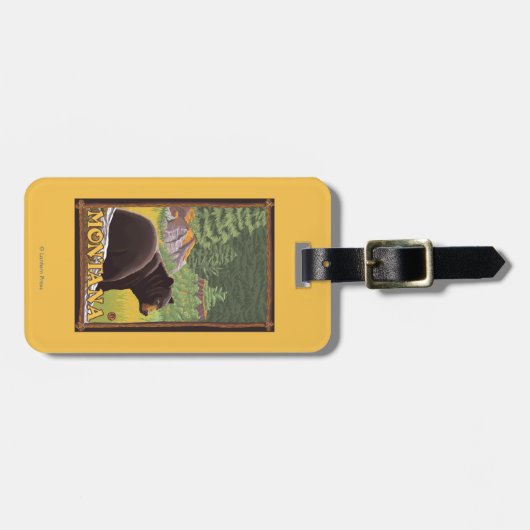 Zwart Beer in de bosbouw - Montana Bagagelabel (Voorkant horizontaal)