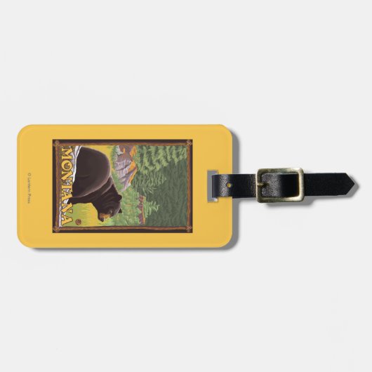 Zwart Beer in de bosbouw - Montana Bagagelabel (Voorkant horizontaal)