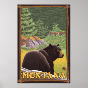 Zwart Beer in de bosbouw - Montana Poster