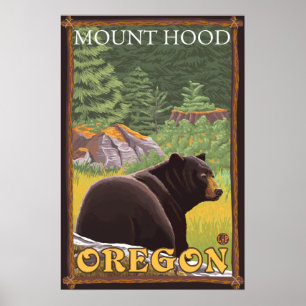 Zwart Beer in de bosbouw - Mount Hood, Oregon Poster