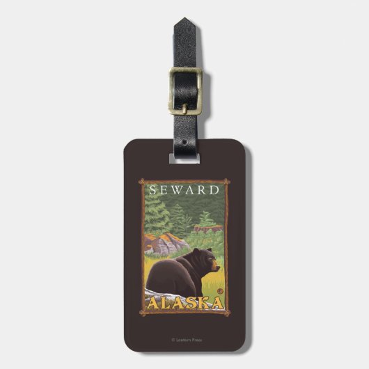 Zwart Beer in de bosbouw - Seward, Alaska Bagagelabel (Voorkant verticaal)