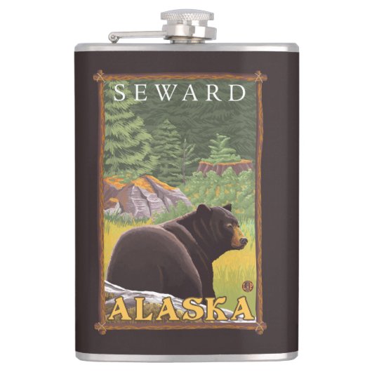Zwart Beer in de bosbouw - Seward, Alaska Heupfles (Voorkant)
